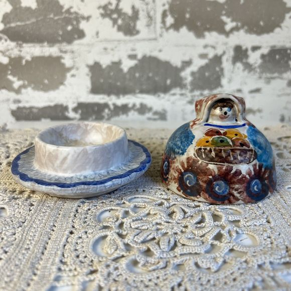 Vtg Italian Pottery Salt Cellar Cottagecore Granny Whimsy‎ Handmade & Painted 4” - Picture 6 of 10